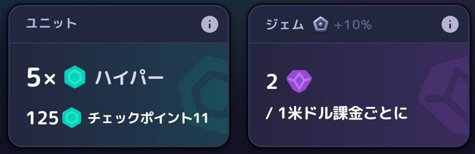 2ジェム/1米ドル課金ごとに